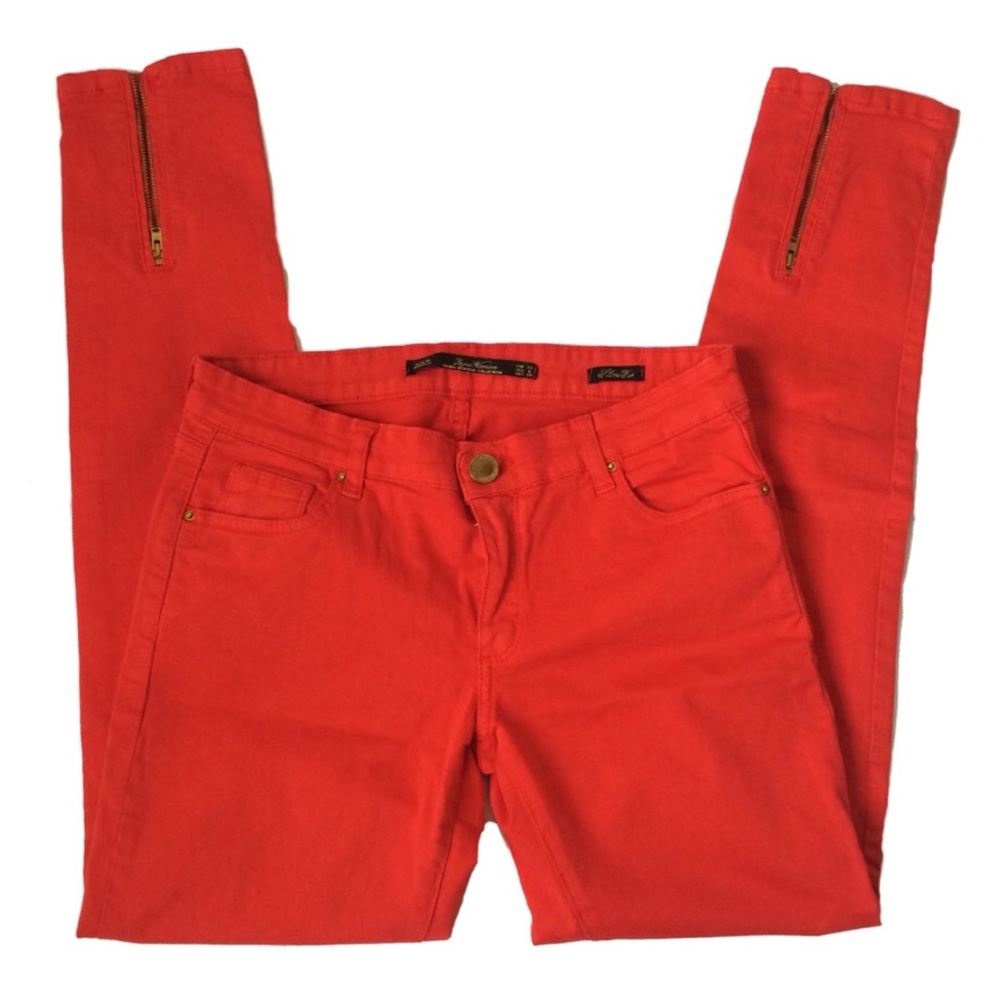 Zara red jeans zipper